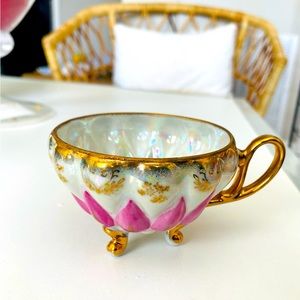 Vintage Cup China Opalescence Tri-Footed Pink Reticulated Japan